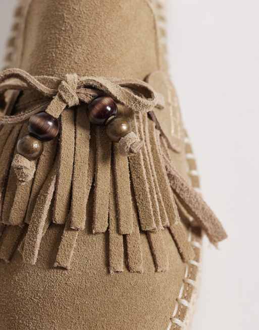 ASOS DESIGN Joan espadrille loafer with tassels in taupe suede, 2 of 4