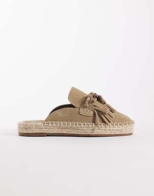 ASOS DESIGN - Joan - Mocassins style espadrilles en daim à pampilles - Taupe-Neutre