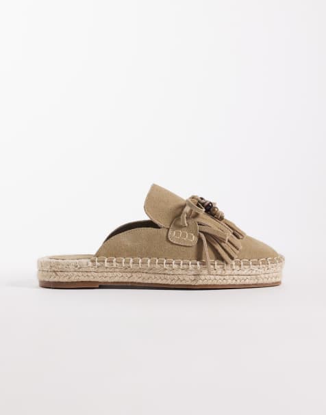 ASOS DESIGN - Joan - Mocassins style espadrilles en daim à pampilles - Taupe - view 1