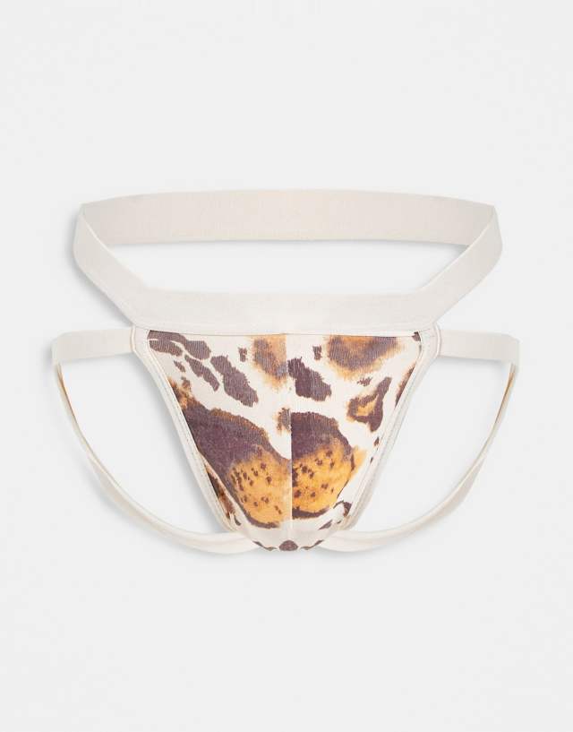 ASOS DESIGN jock strap in animal print