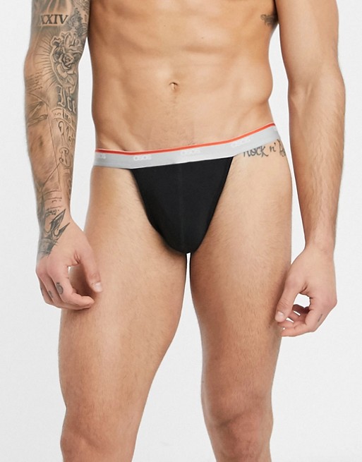 ASOS DESIGN jock strap in black organic cotton with red and grey branded waistband