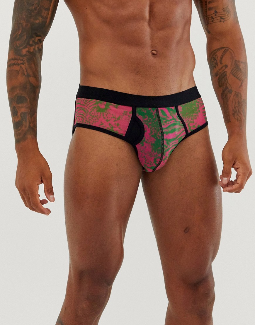 ASOS DESIGN jock strap in black with abstract printed mesh panels-Multi