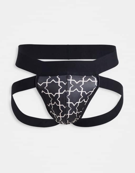 ASOS DESIGN jock strap in geo print