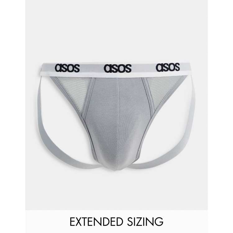 ASOS DESIGN jock strap in gray mesh with cut out panels