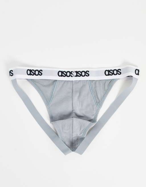 ASOS DESIGN jock strap in gray mesh with cut out panels