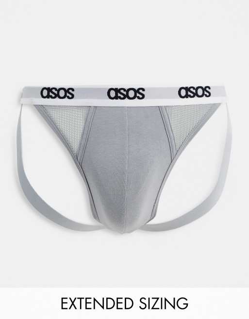 ASOS DESIGN jock strap in gray mesh with cut out panels