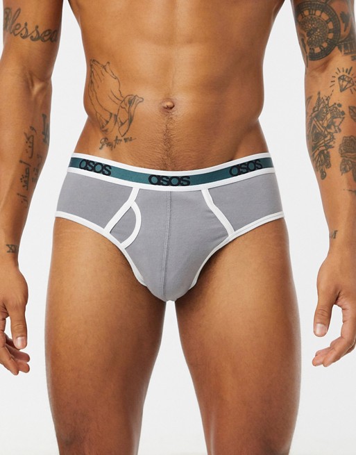 ASOS DESIGN jock strap in grey organic cotton with constrat teal branded waistband