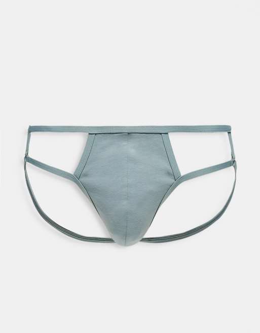 ASOS DESIGN - Jock strap in grijs met uitsnijdingen en ringdetail