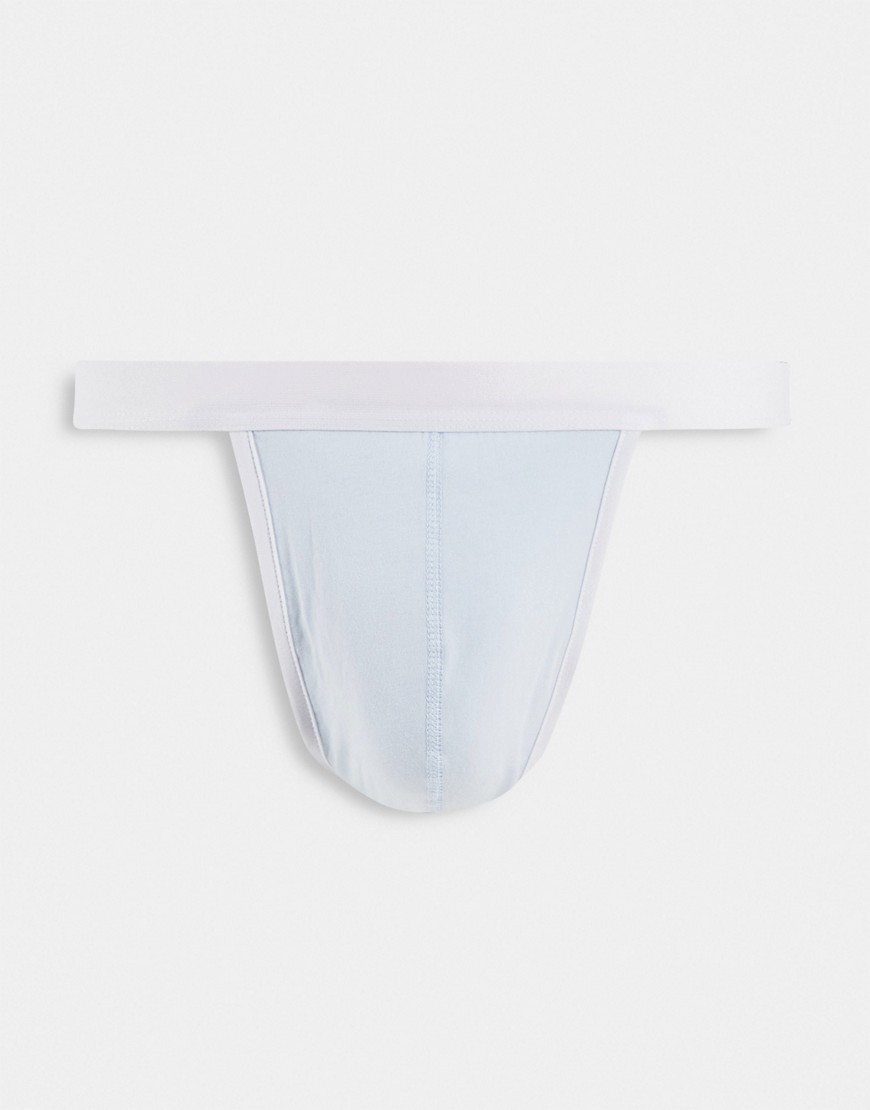 ASOS DESIGN jock strap in pastel blue with contrast waistband