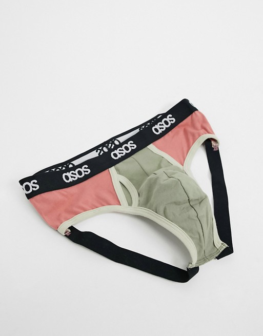 ASOS DESIGN jock strap in pastels cut and sew with branded waistband