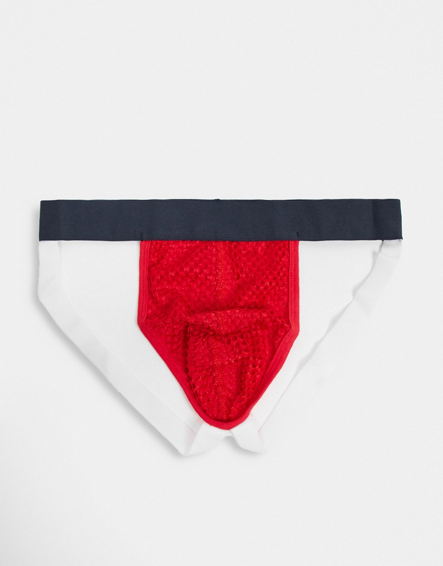 ASOS DESIGN valentines jock strap in red mesh with contrast waistband