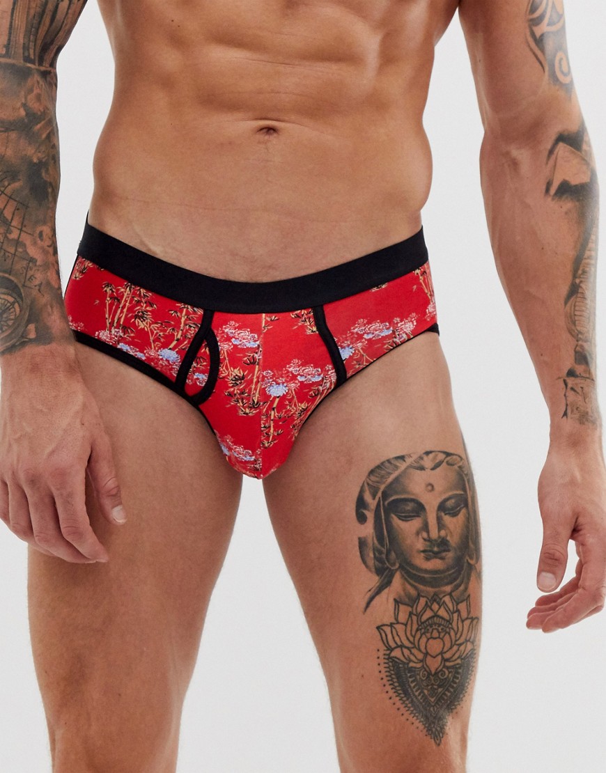ASOS DESIGN jock strap in red with floral print