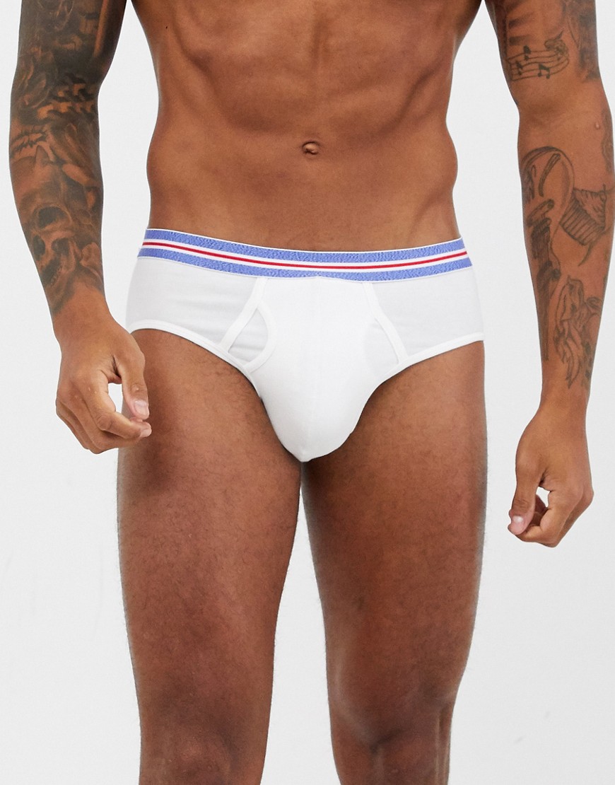 ASOS DESIGN jock strap in white organic cotton with blue marl striped waistband