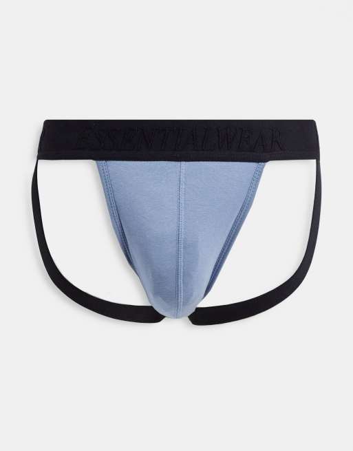 ASOS DESIGN 2 pack thong and jock strap in black with contrast