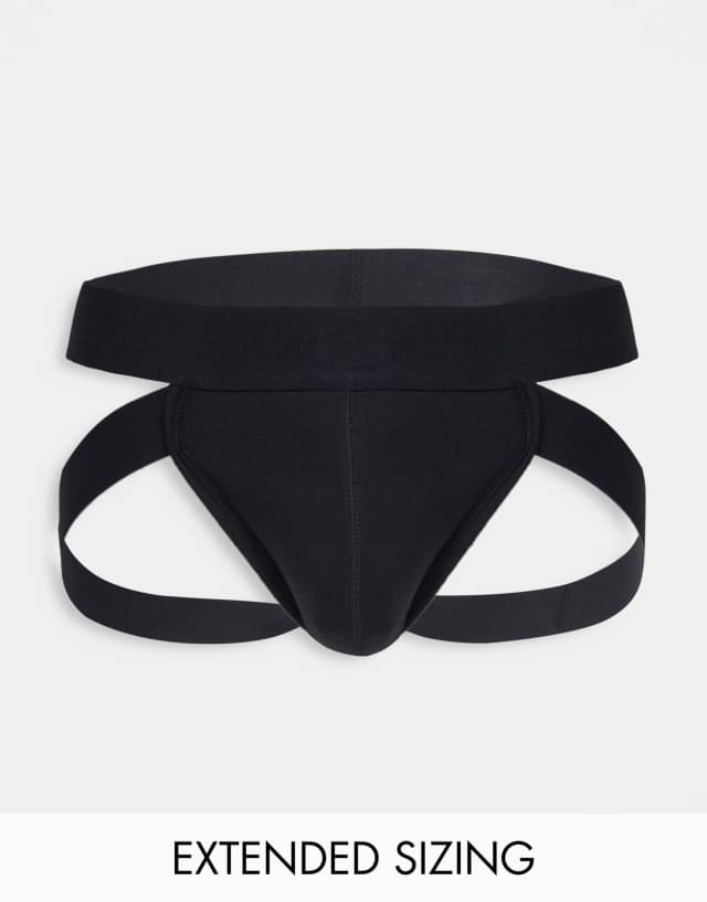 ASOS DESIGN jock strap with leg strap in black