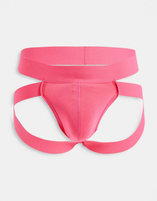 Asos Design Jock Strap With Leg Strap In Pink Asos