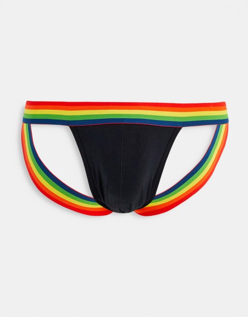 ASOS DESIGN 2 pack thong and jock strap in black with contrast