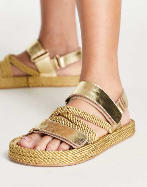 ASOS DESIGN Joel premium leather rope sandals in gold ASOS