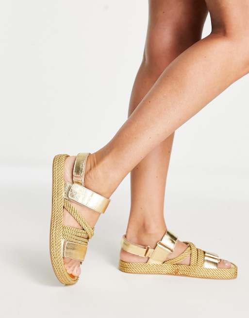 ASOS DESIGN Joel Sandali in pelle premium e corda color oro ASOS