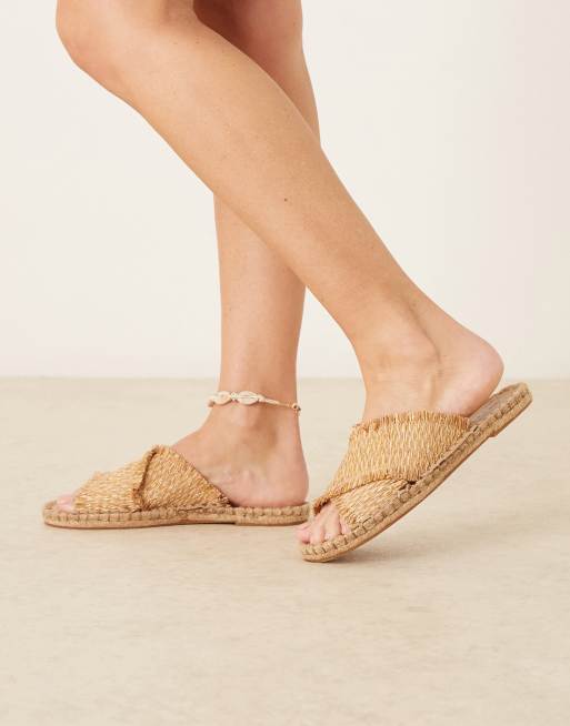 ASOS DESIGN - Joella - Espadrilles con fascette incrociate in rafia puntinata oro, 4 di 4