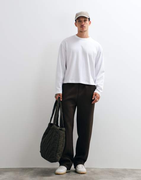 ASOS DESIGN jogger a fondo ampio con cucitura attorcigliata in tessuto effetto scuba marrone - view 1