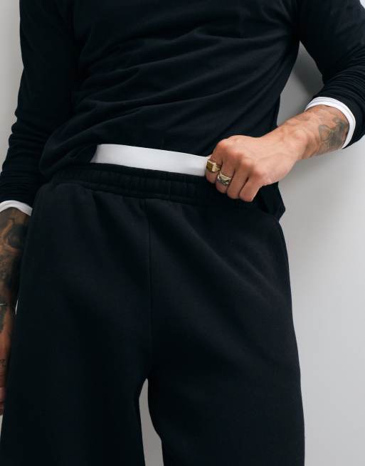 ASOS DESIGN jogger a gamba ampia con doppia fascia in vita nero, 2 di 5