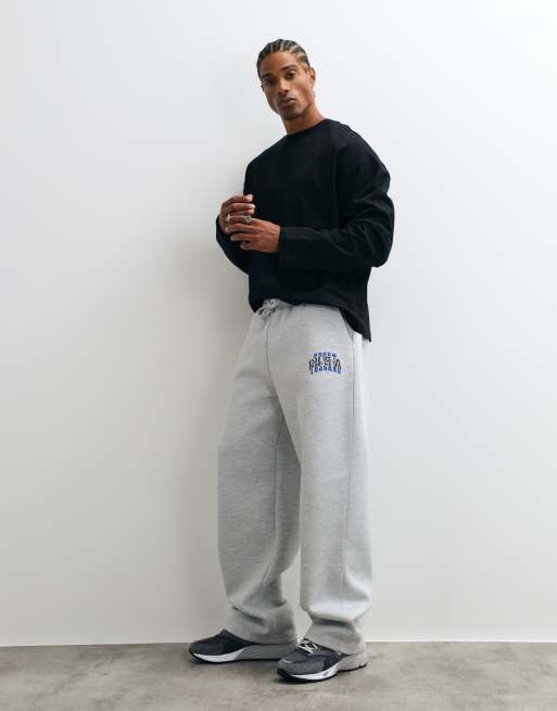ASOS DESIGN jogger a gamba larga con stampa in tessuto effetto scuba grigio mélange, 3 di 5