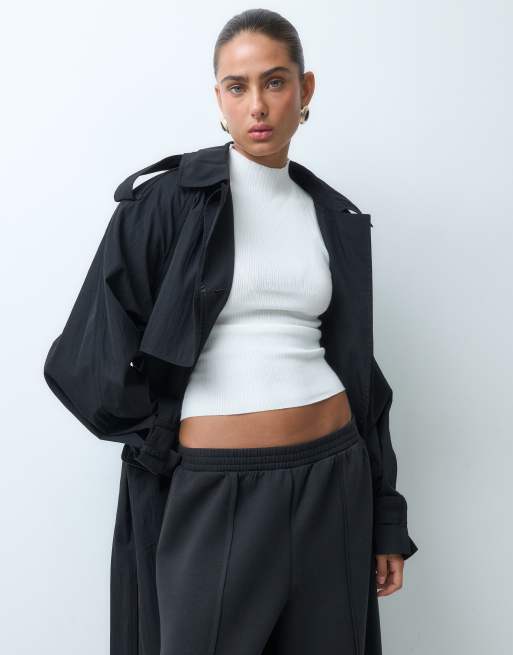 ASOS DESIGN jogger a gamba larga in tessuto effetto scuba con dettaglio a piega nero, 4 di 5