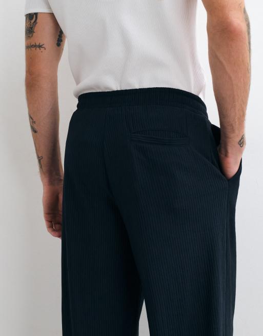 ASOS DESIGN jogger a gamba larga plissé testurizzato con doppia piega navy, 2 di 5