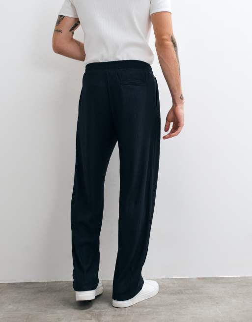 ASOS DESIGN jogger a gamba larga plissé testurizzato con doppia piega navy, 5 di 5