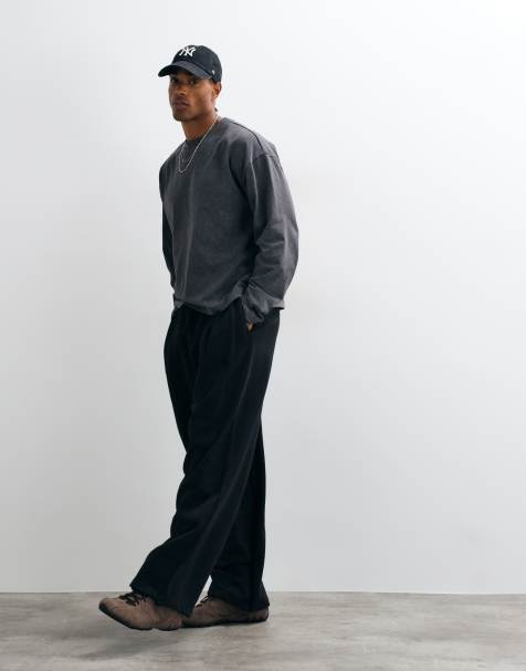 ASOS DESIGN jogger barrel à plis avec cordon élastique en noir délavé - view 1