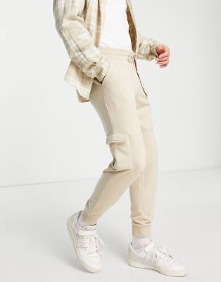 ASOS DESIGN tapered cargo joggers in beige - ASOS Price Checker