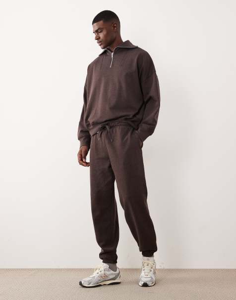 ASOS DESIGN jogger con fondo risvoltato in mélange marrone - view 1