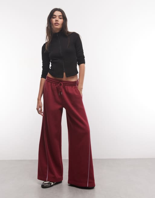 ASOS DESIGN jogger con pannelli a gamba extra ampia con dettagli piping in bordeaux e lilla, 1 di 5