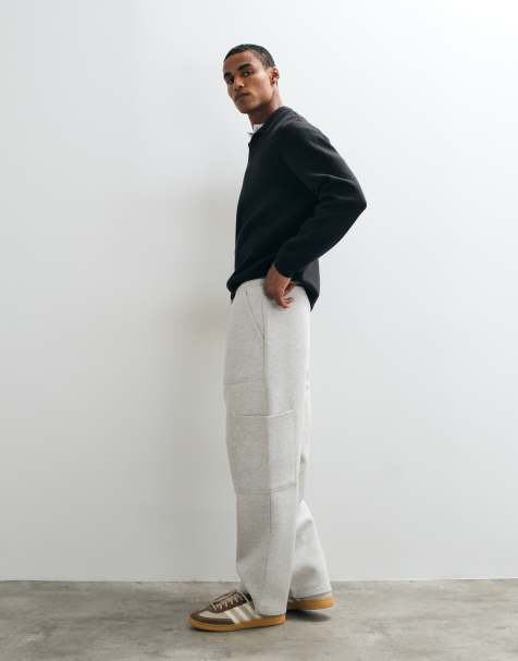 ASOS DESIGN jogger de pernera ancha con tejido estilo scuba, bolsillos de parche y gris jaspeado hielo - view 1