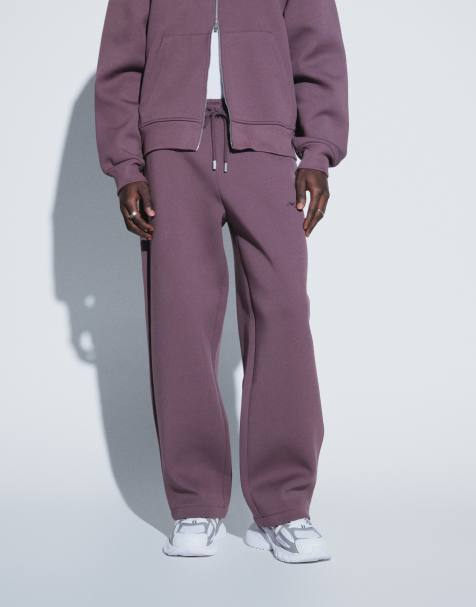 ASOS DESIGN - jogger de pernera ancha en tejido estilo scuba con bordado en marrón - view 1