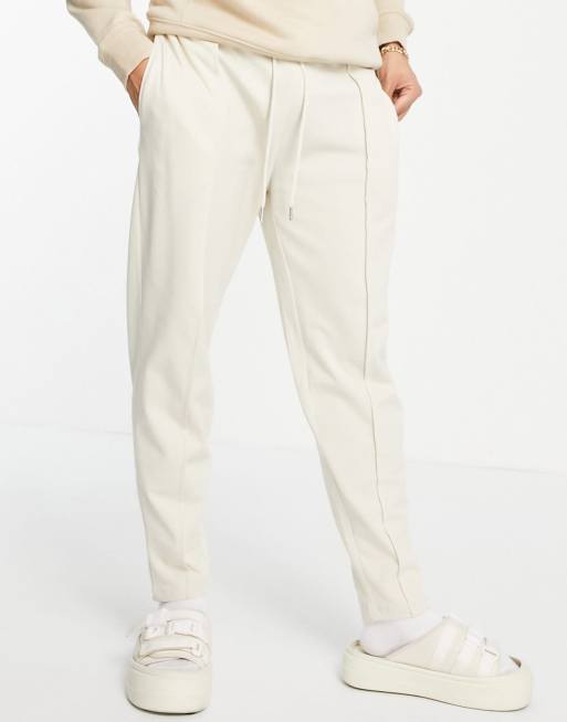 ASOS DESIGN - Jogger habillé fuselé en piqué à ourlet fixe et pinces - Beige, 3 de 4