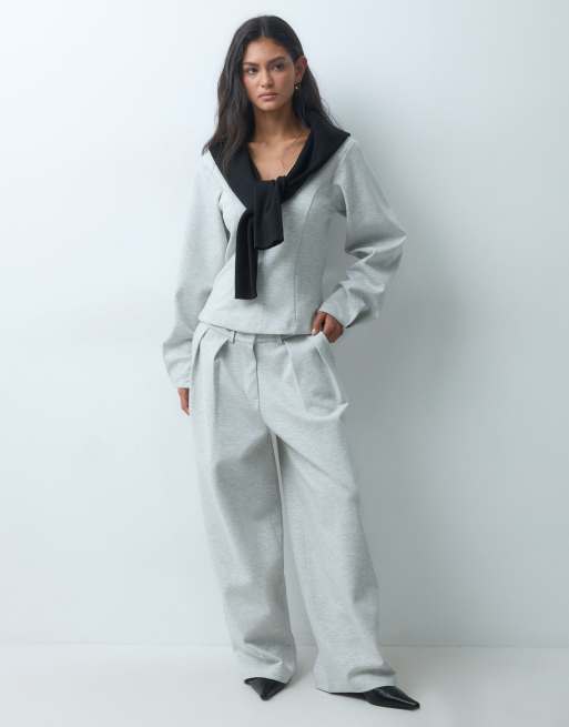 ASOS DESIGN – Elegante Jogginghose in Grau meliert, Kombiteil, 2 von 3