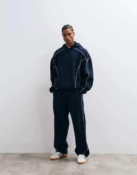 ASOS DESIGN jogger large à passepoil blanc en marine - view 1