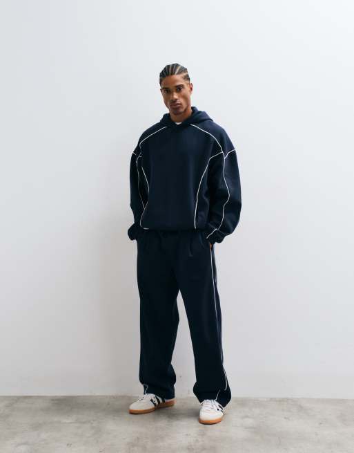 ASOS DESIGN - Ensemble à liserés contrastants avec pantalon de jogging ample et sweat à capuche ultra-oversize - Bleu marine et blanc, 3 de 3