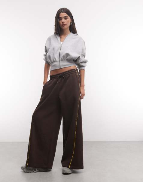 ASOS DESIGN jogger met wijde pijpen, panelen en biesdetails in bruin en geel - view 1