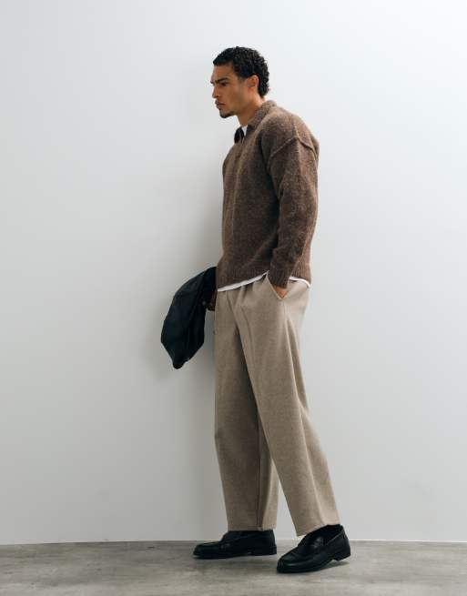 ASOS DESIGN Jogger mit weitem Bein aus Baumwoll-Twill in Beige, 3 von 5