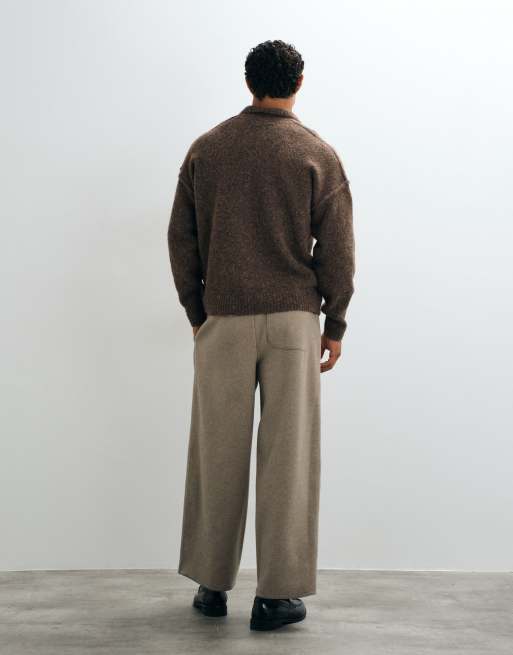 ASOS DESIGN Jogger mit weitem Bein aus Baumwoll-Twill in Beige, 5 von 5