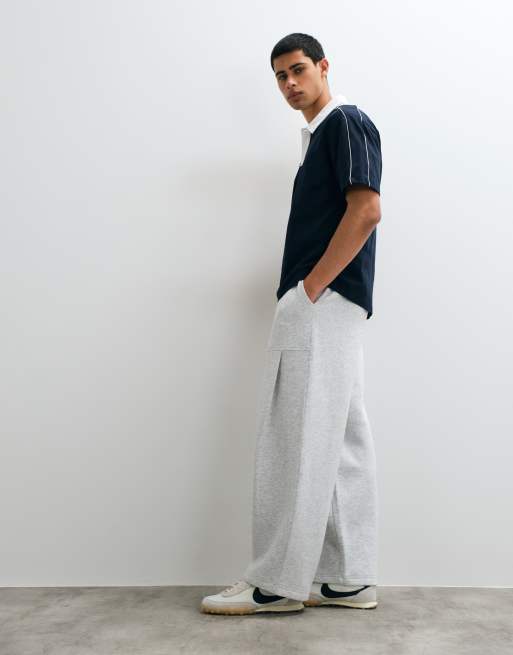 ASOS DESIGN jogger oversize balloon con tasche applicate e pieghe in grigio mélange, 2 di 5