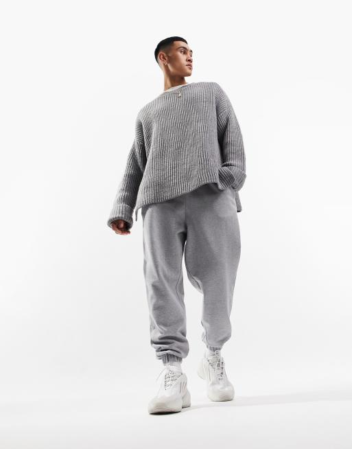 ASOS DESIGN - Pantalon de jogging droit nervuré en coton à bande large à la  taille - Gris chiné - GREY