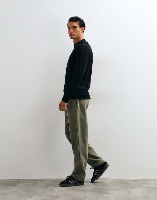 ASOS DESIGN jogger premium de tejido grueso recto lavado en caqui, 2 de 9