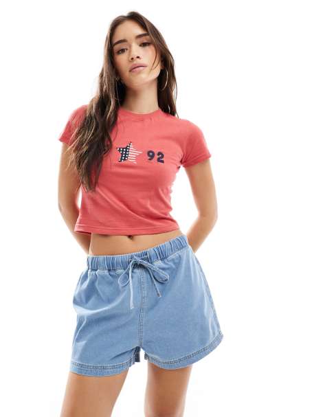 ASOS DESIGN jogger style denim pull on short in bleach - view 1