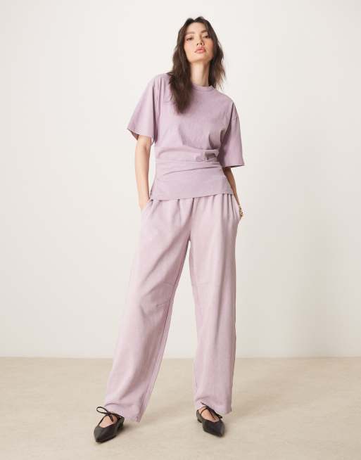 ASOS DESIGN - Joggers a cilindro color malva slavato in coordinato