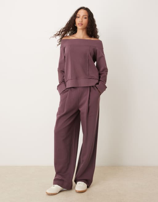 ASOS DESIGN - Joggers a cilindro color prugna con pannello lavorato a nido d'ape in coordinato