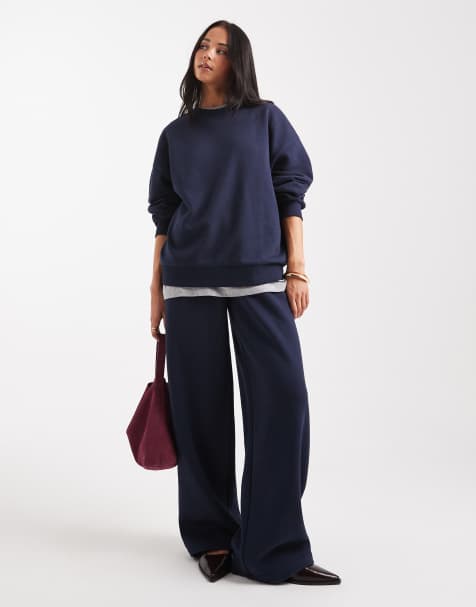ASOS DESIGN - Joggers a fondo ampio con retro spazzolato color blu navy - view 1